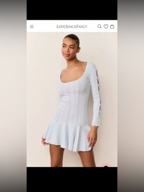 LoveShackFancy Pale Blue Ribbed Scoop-Neck Mini Dress